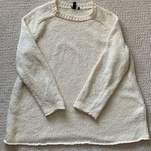 Beautiful Eileen Fisher “warm white” cotton sweater in hip length.